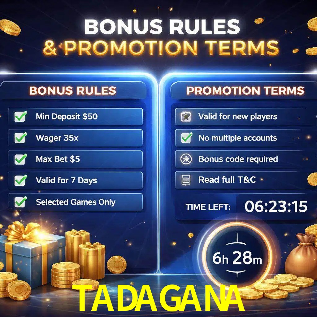 Reglas de promoción TADAGANA y condiciones de bonos explicadas visualmente