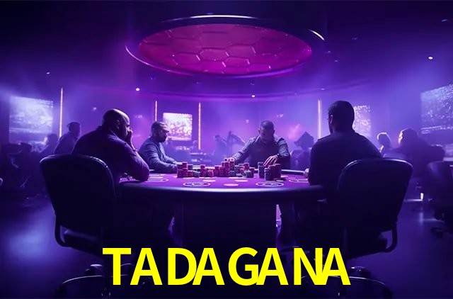 Una escena digital vívida inspirada en casino con TADAGANA mostrado prominentemente, luces brillantes, fichas, cartas y acentos dorados.